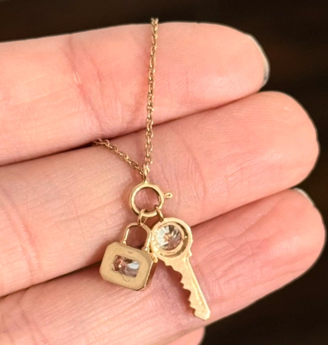 Rose Gold Lab Diamond Padlock & Key Lab Diamond Necklace