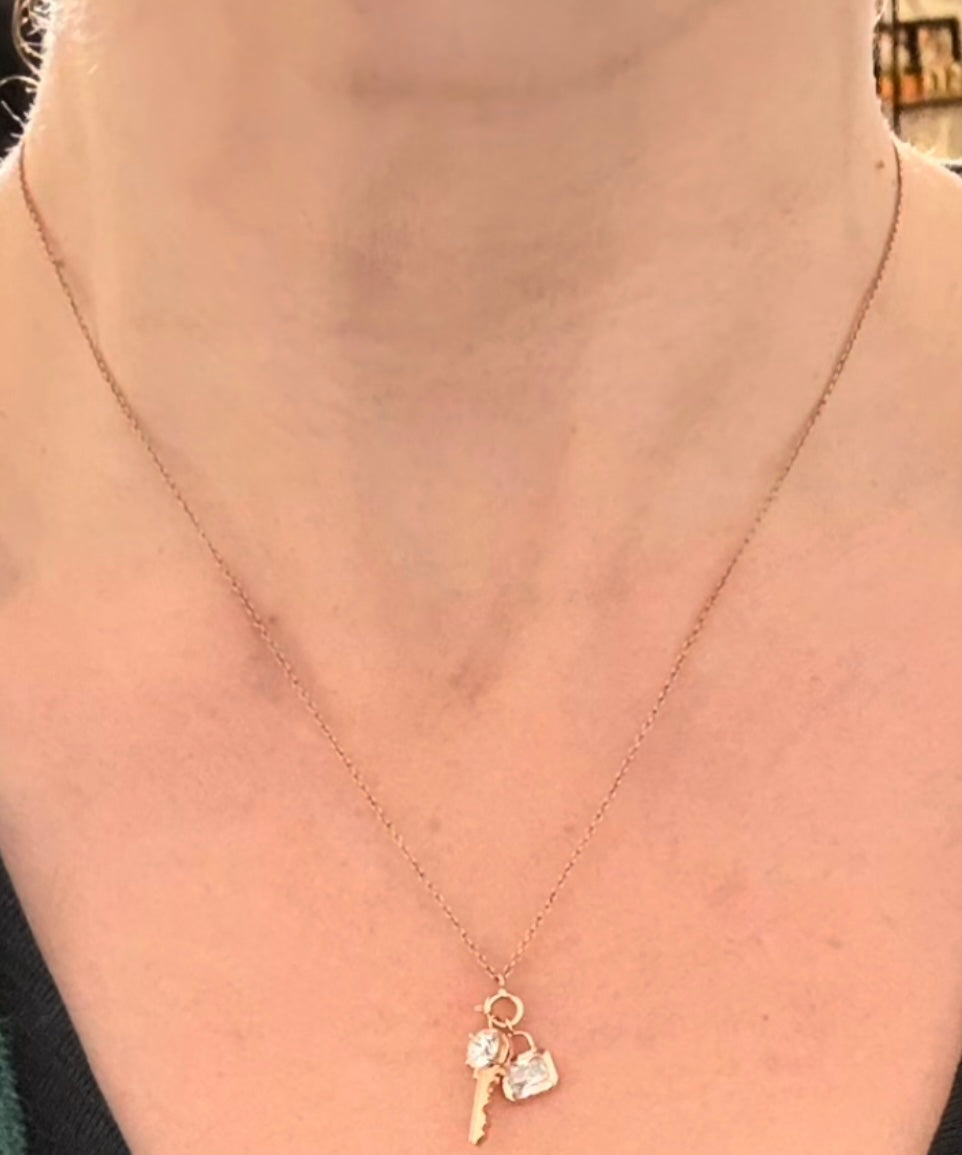 Rose Gold Lab Diamond Padlock & Key Lab Diamond Necklace