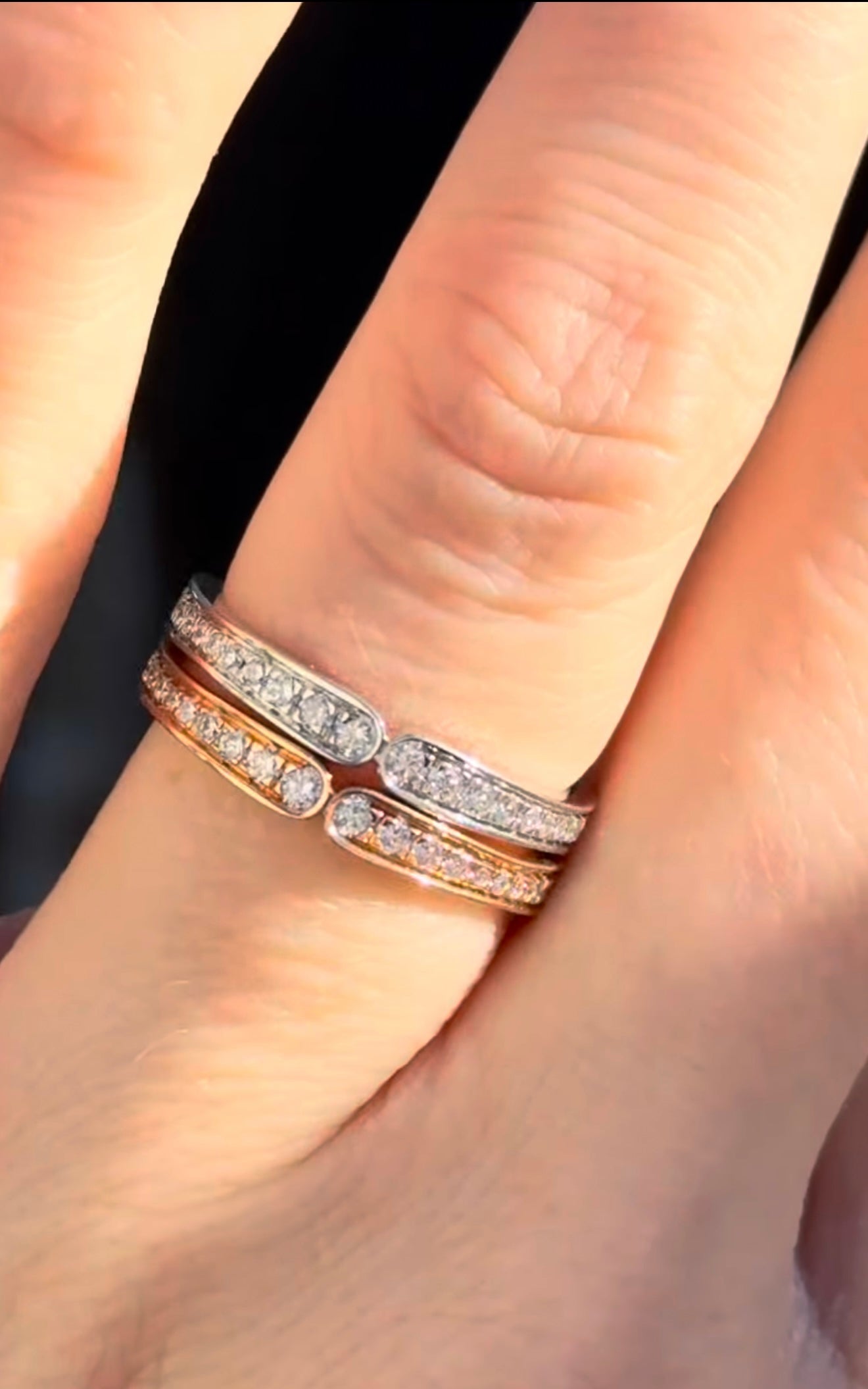 White & Rose Gold Lab Diamond Eternity Band Set