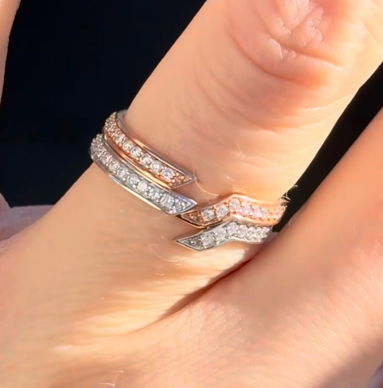 White & Rose Gold Lab Diamond Band Set