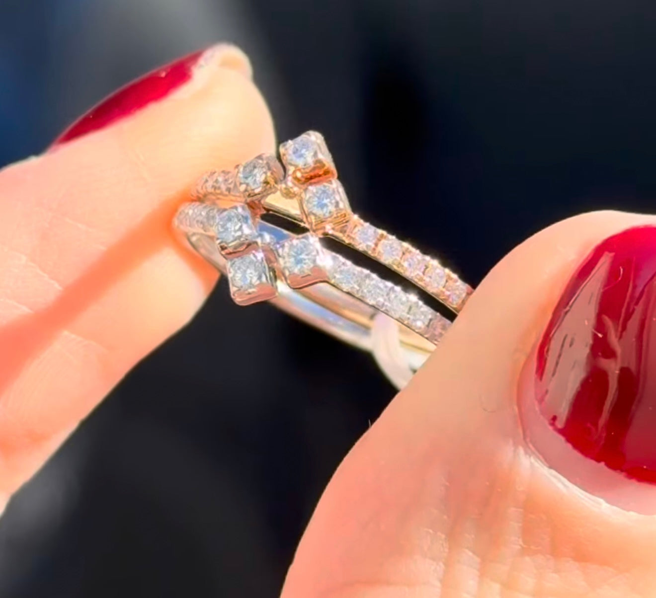 Rose & White Gold Lab Diamond Band Set