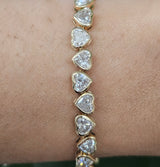 14KT Heart Shaped Bezel Set 7" Lab Diamond Bracelet