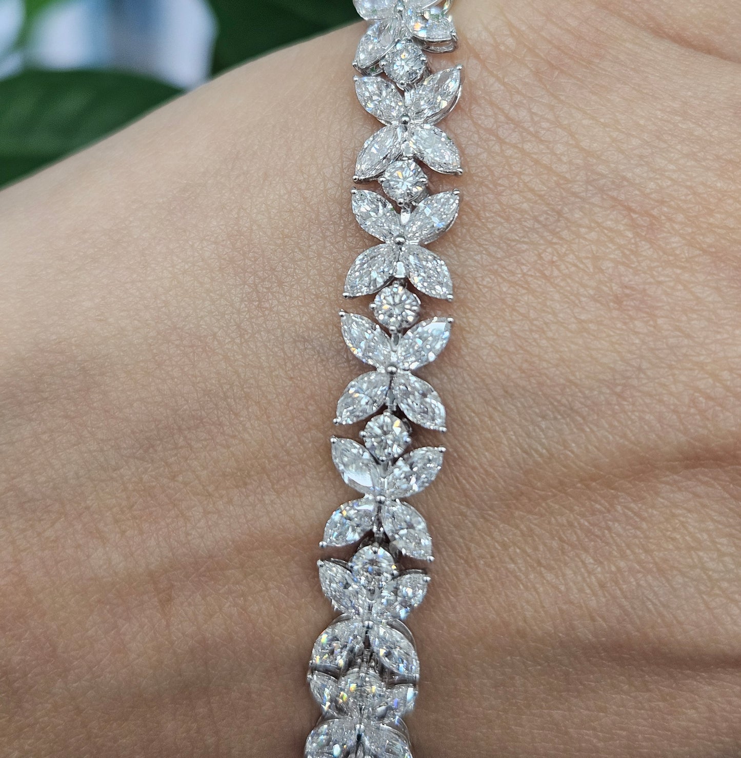 14KT Marquise & Round Lab Diamond 7" Flower Bracelet