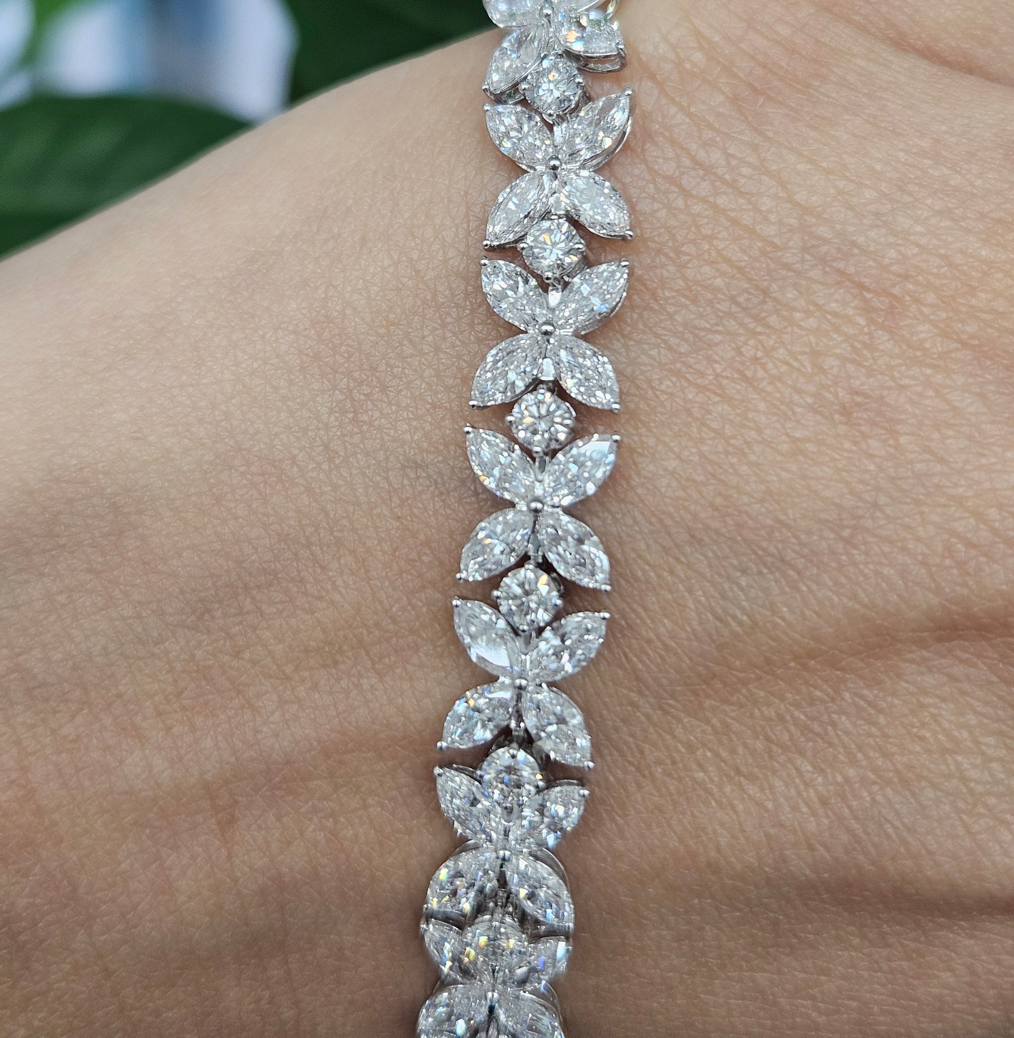 14KT Marquise & Round Lab Diamond 7" Flower Bracelet