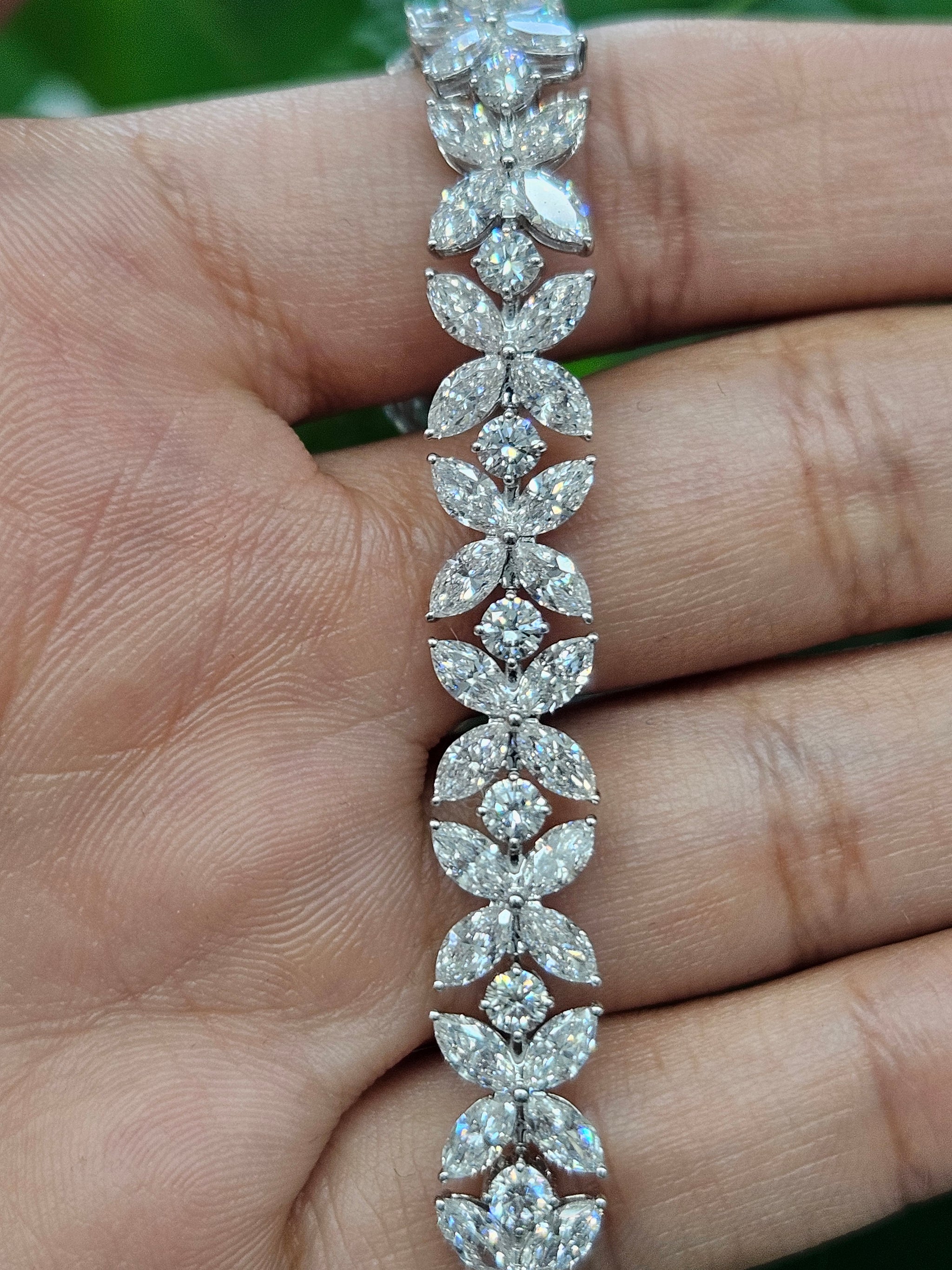 14KT Marquise & Round Lab Diamond 7" Flower Bracelet