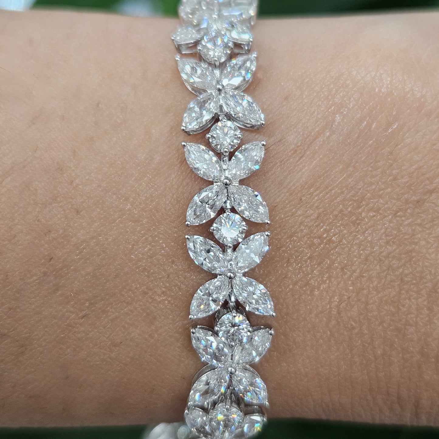14KT Marquise & Round Lab Diamond 7" Flower Bracelet