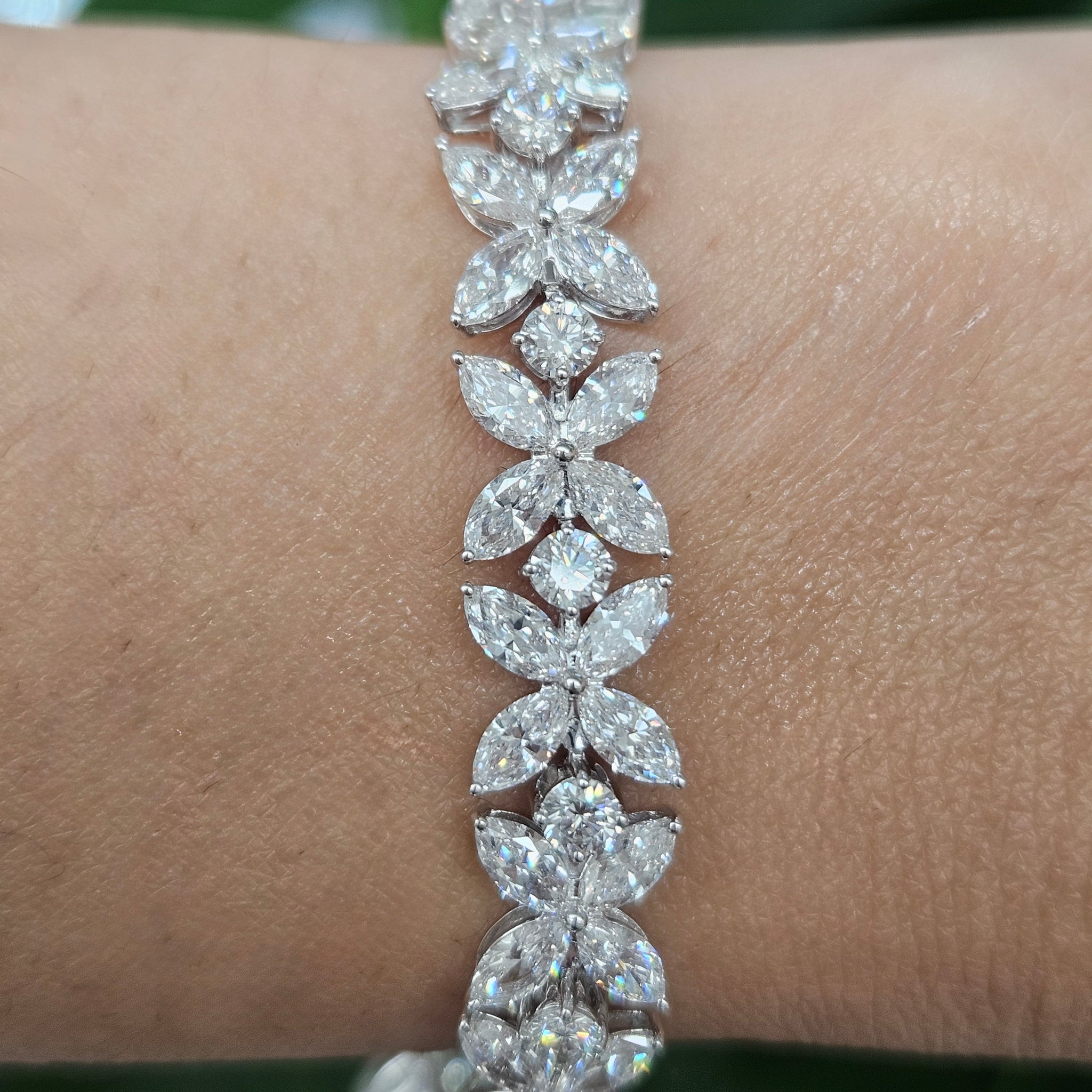 14KT Marquise & Round Lab Diamond 7" Flower Bracelet