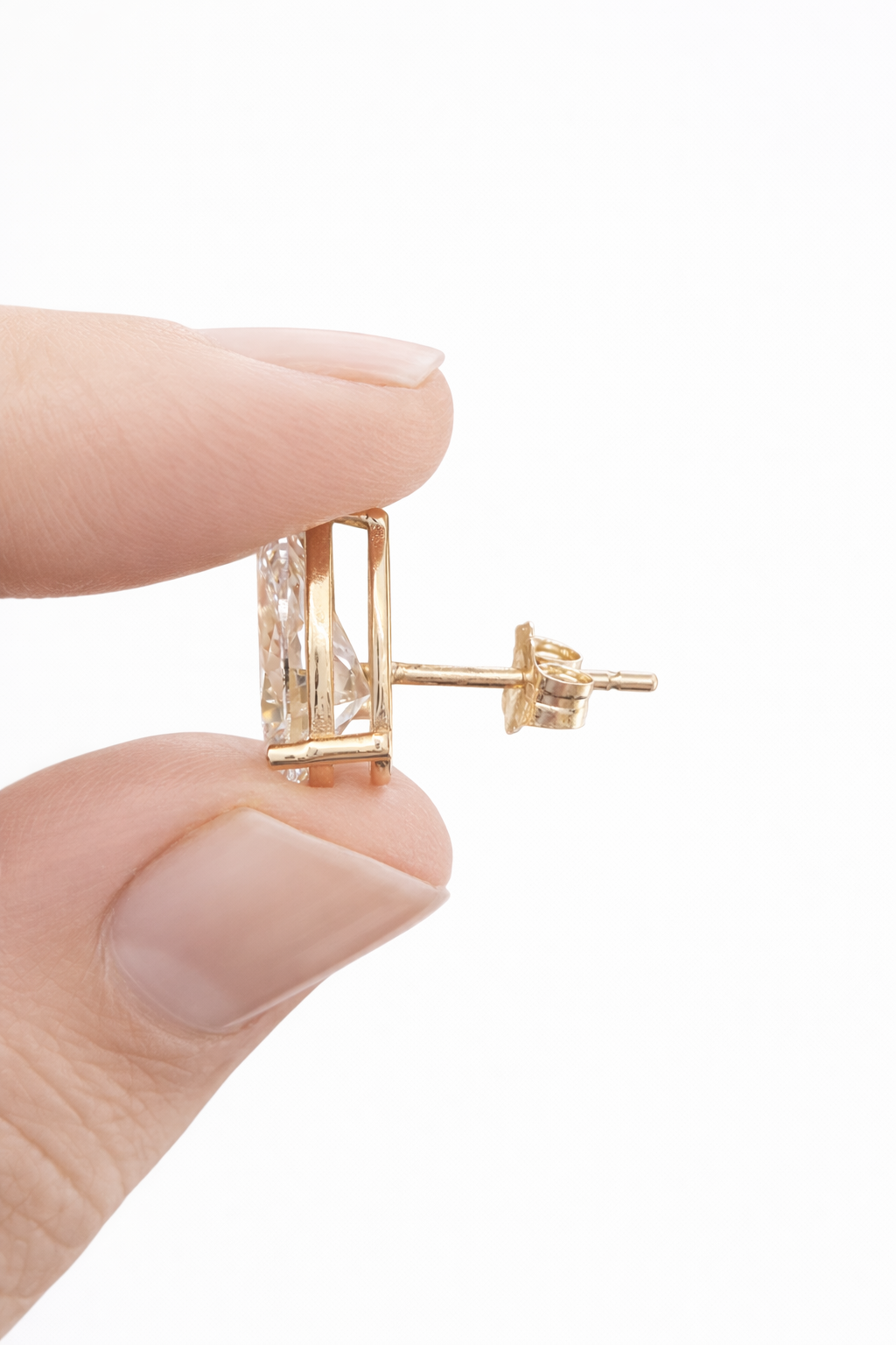 4.00cttw Pear Shaped Yellow Gold Lab Diamond Stud
