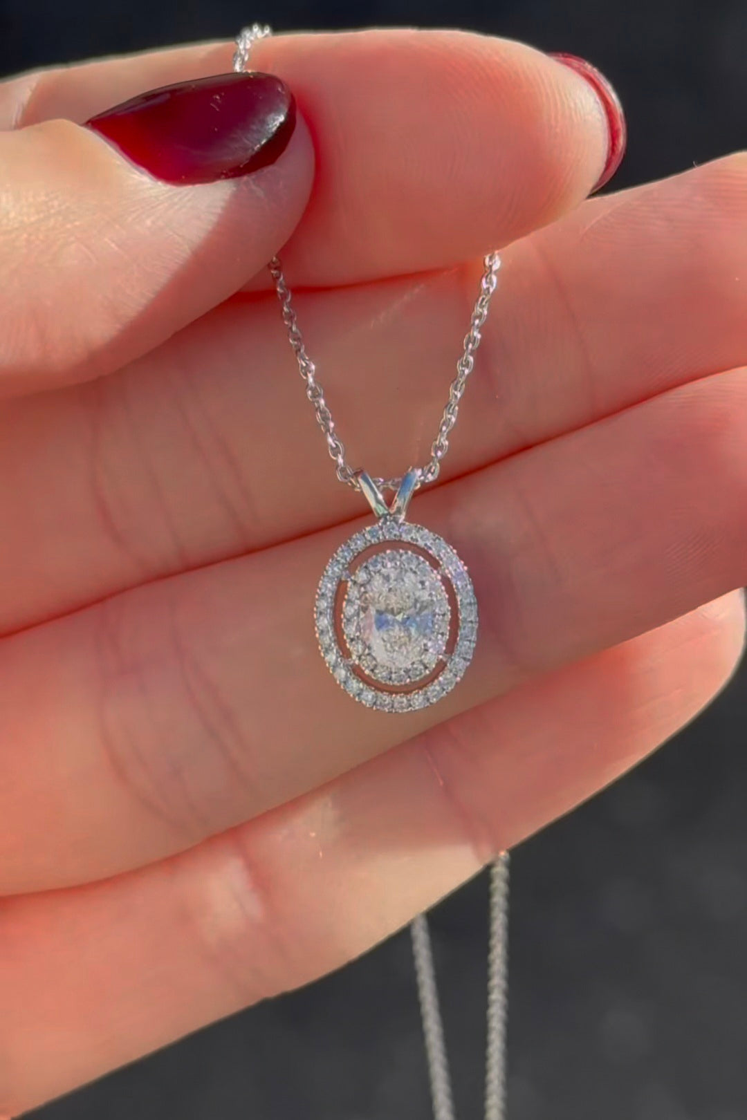 White Gold Oval & Round Lab Diamond Necklace