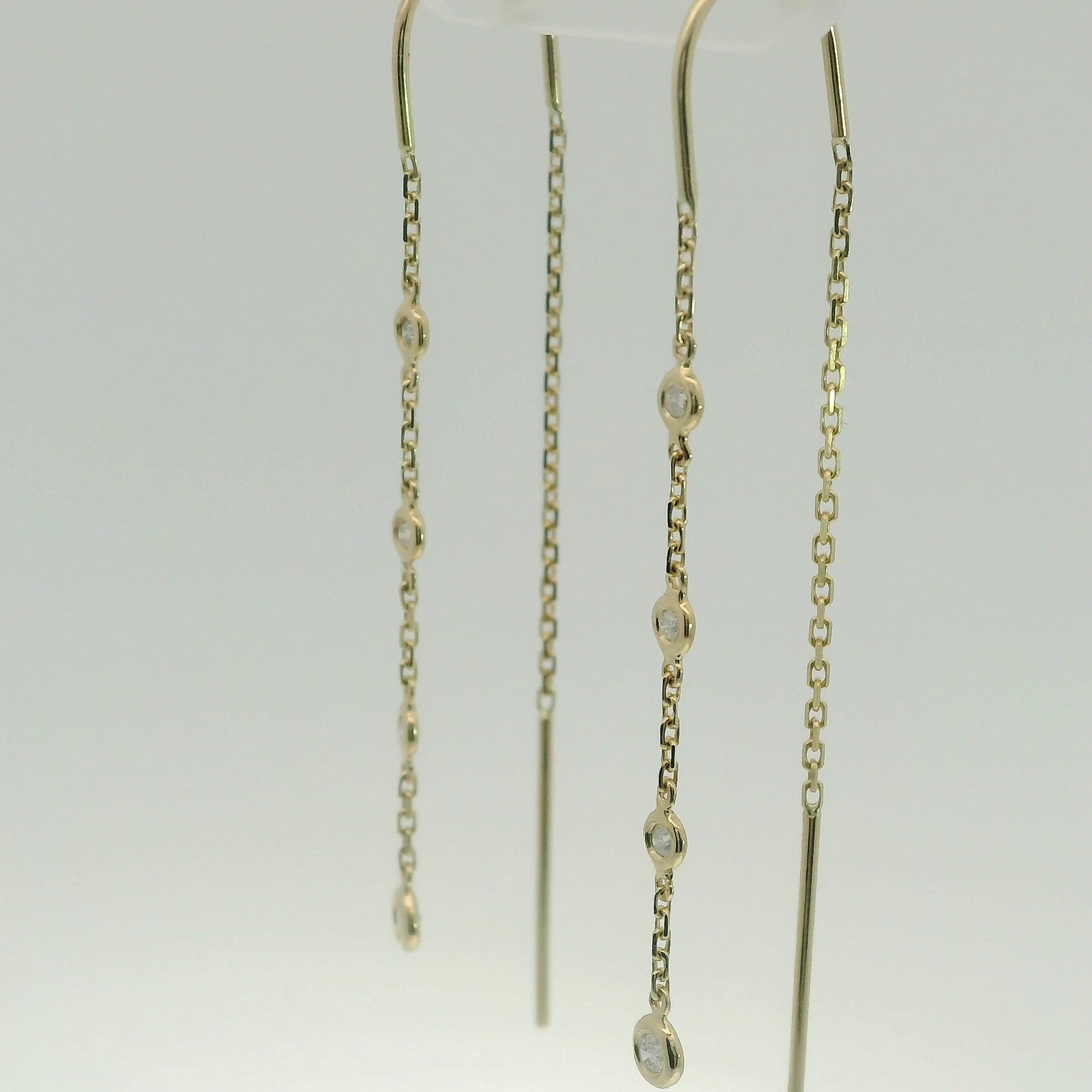 Long Bezel Set Dangle Earring 14K