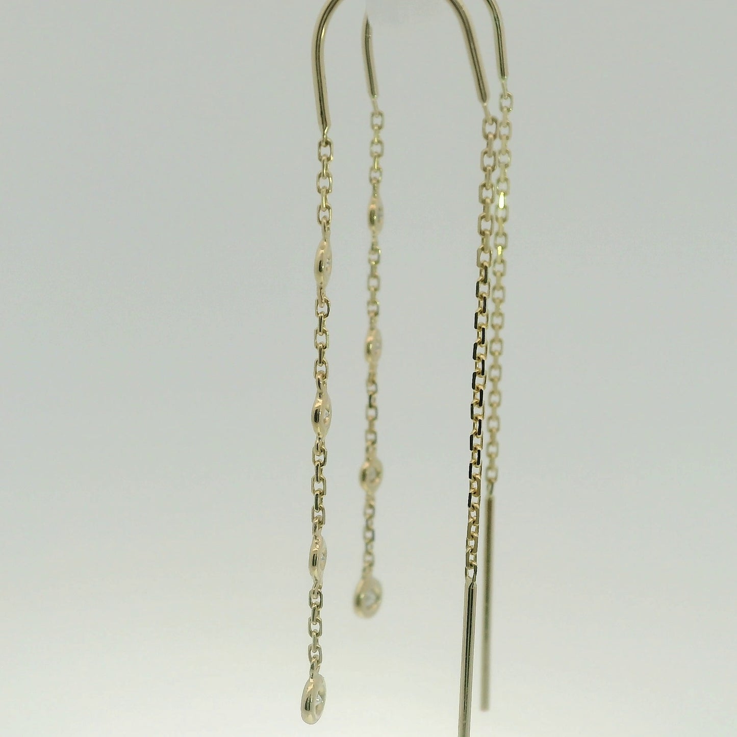 Long Bezel Set Dangle Earring 14K