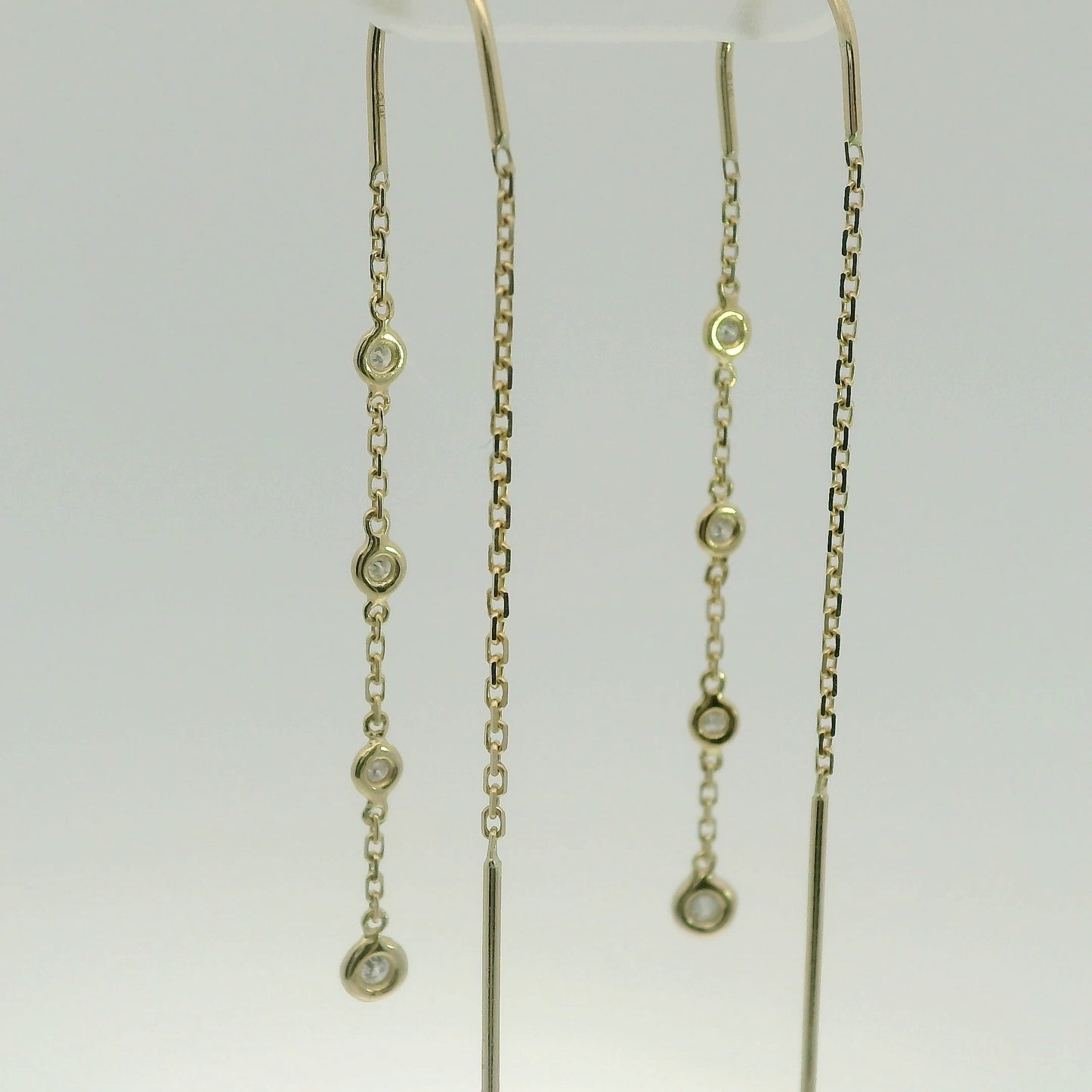 Long Bezel Set Dangle Earring 14K