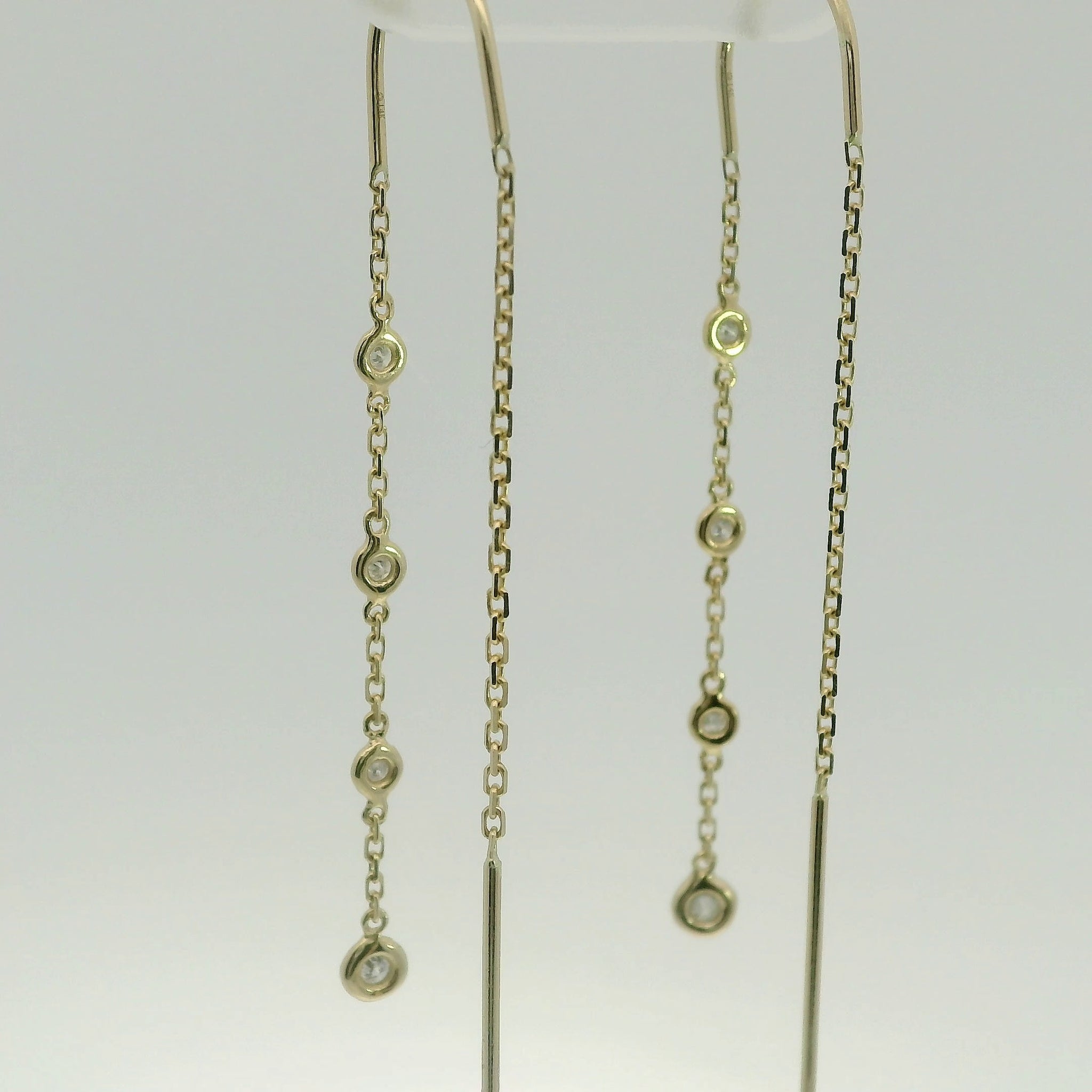 Long Bezel Set Dangle Earring 14K