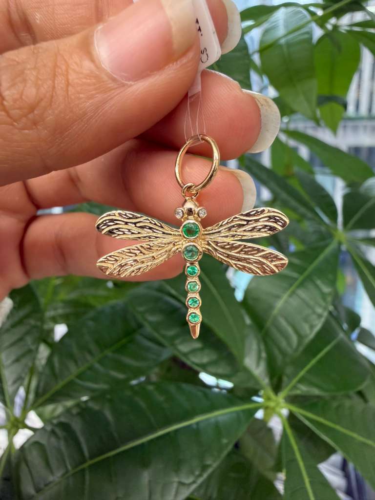 14KT Yellow Gold Emerald Cut Dragonfly Pendant