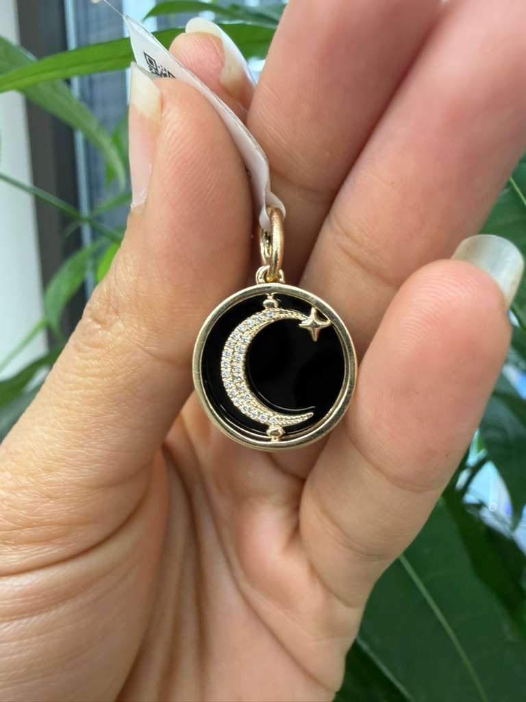 14KT Yellow Gold Black Moon Pendant