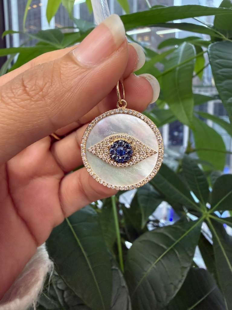 14KT Yellow Gold Blue Sapphire Evil Eye Pendant