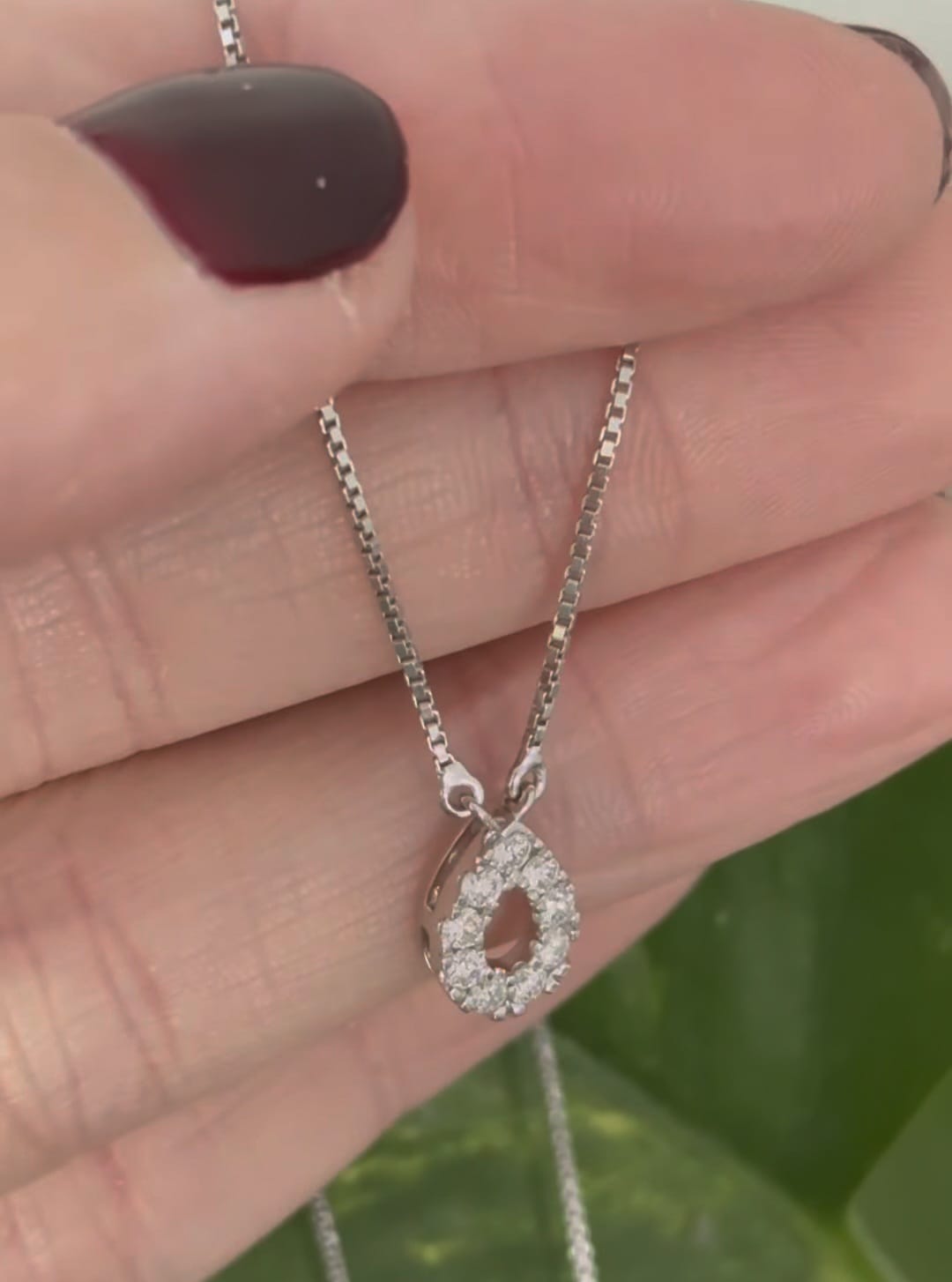 White Gold Necklace with Round Lab Diamond in Pear Shape