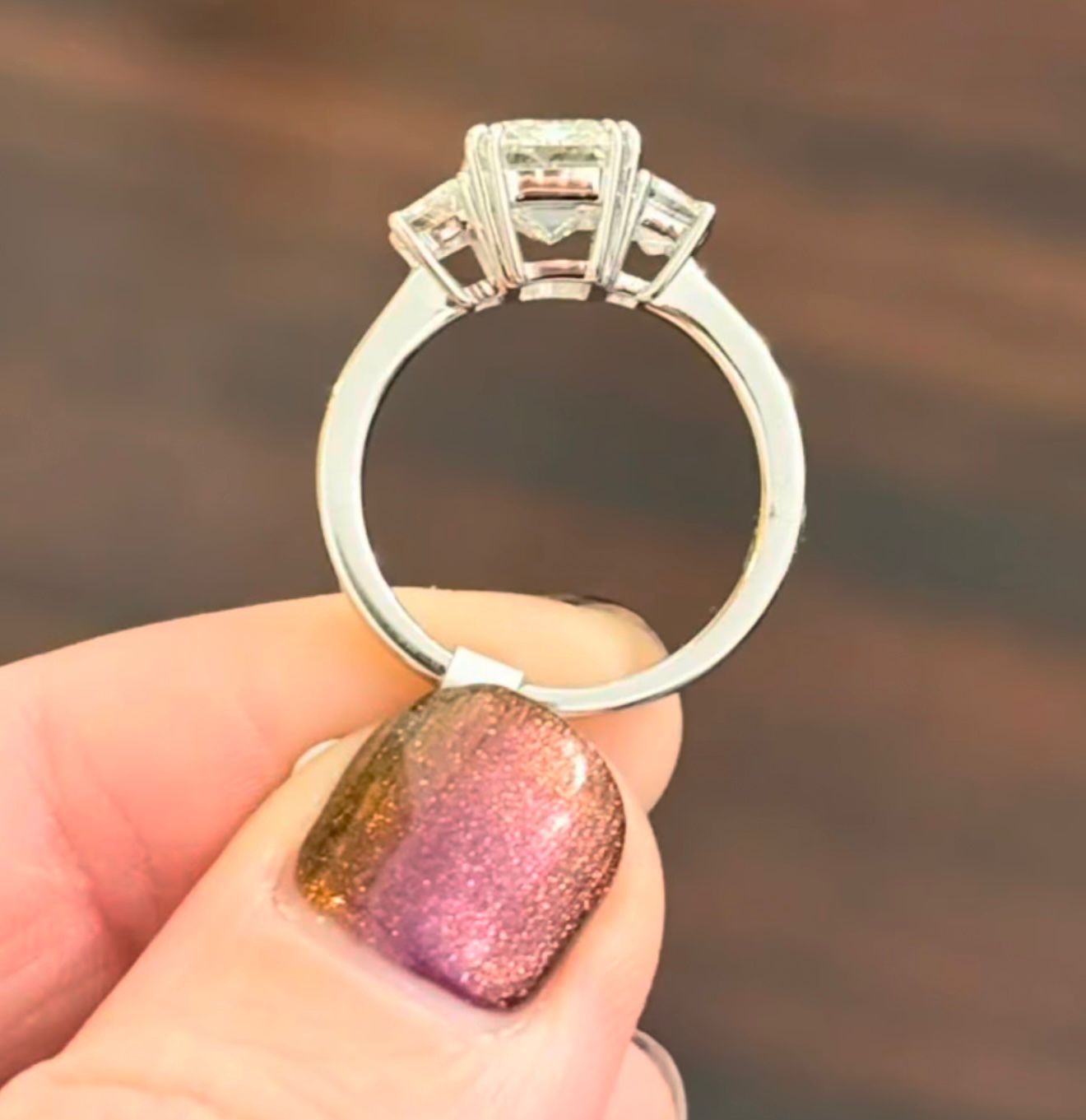 3.90cts White Gold Emerald Cut & Trapezoid Lab Diamond Ring