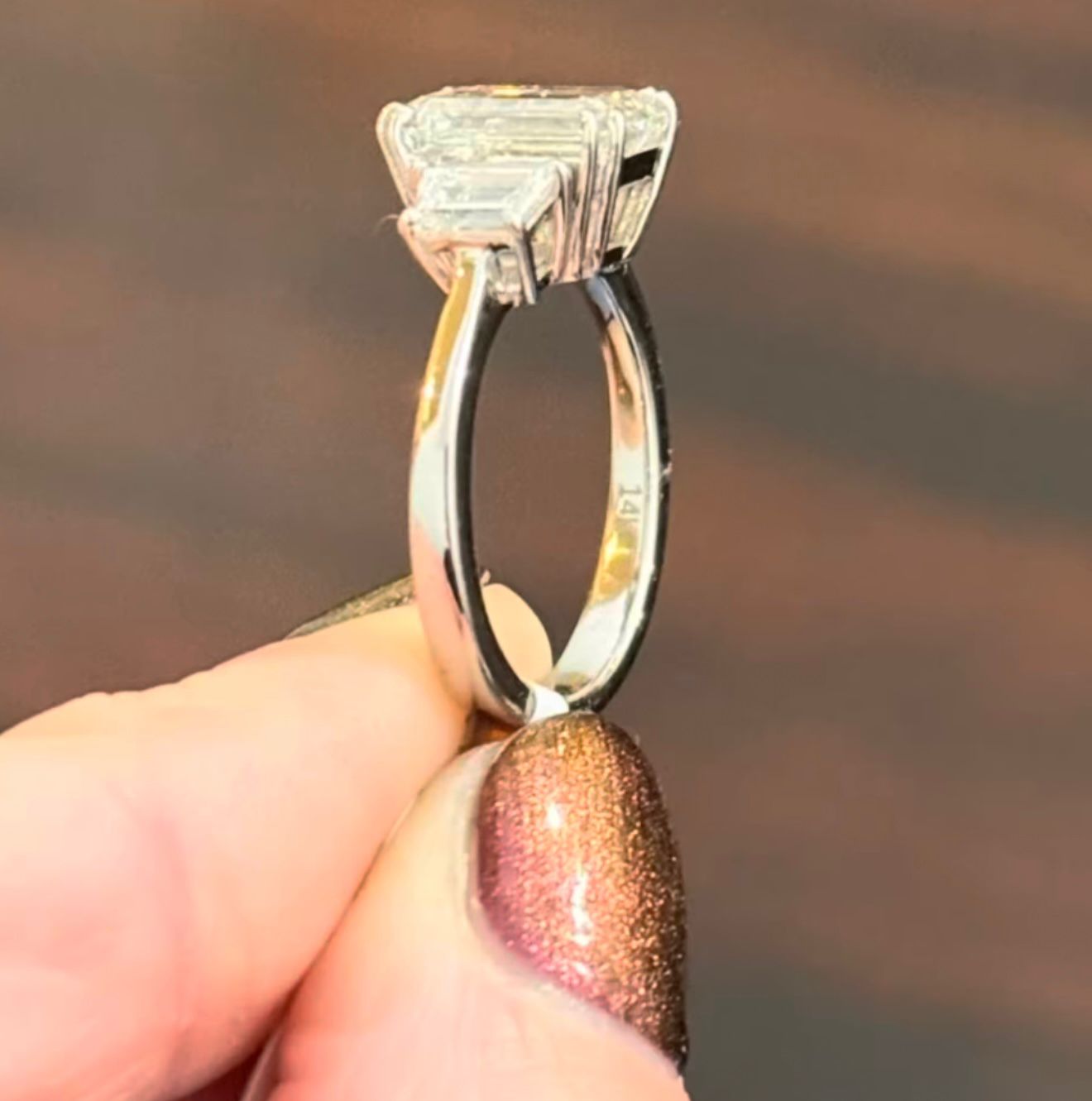 3.90cts White Gold Emerald Cut & Trapezoid Lab Diamond Ring