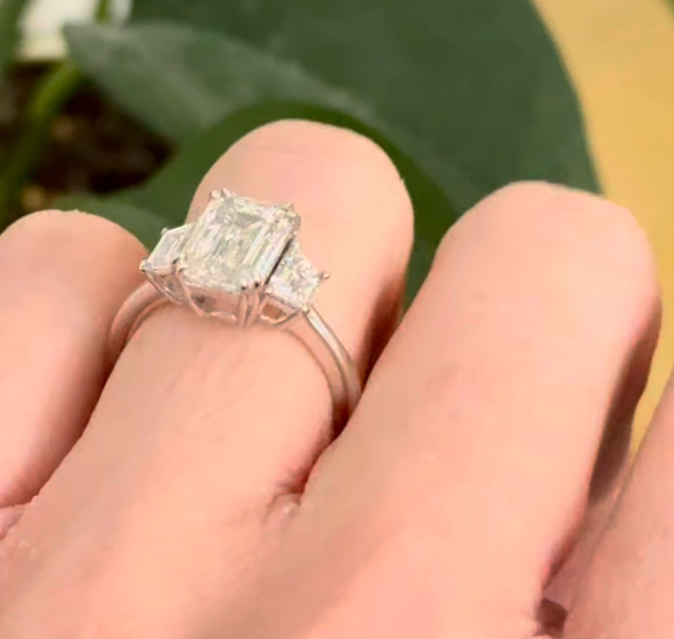 3.90cts White Gold Emerald Cut & Trapezoid Lab Diamond Ring