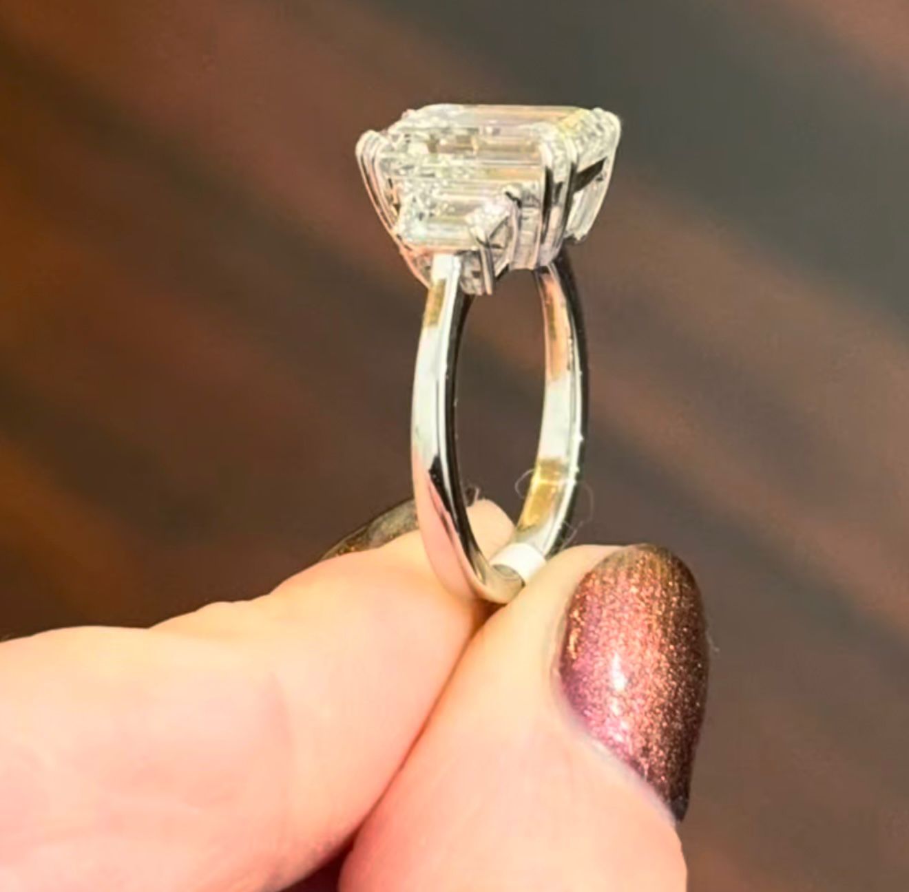 5.63cts White Gold Emerald Cut & Trapezoid Lab Diamond Ring