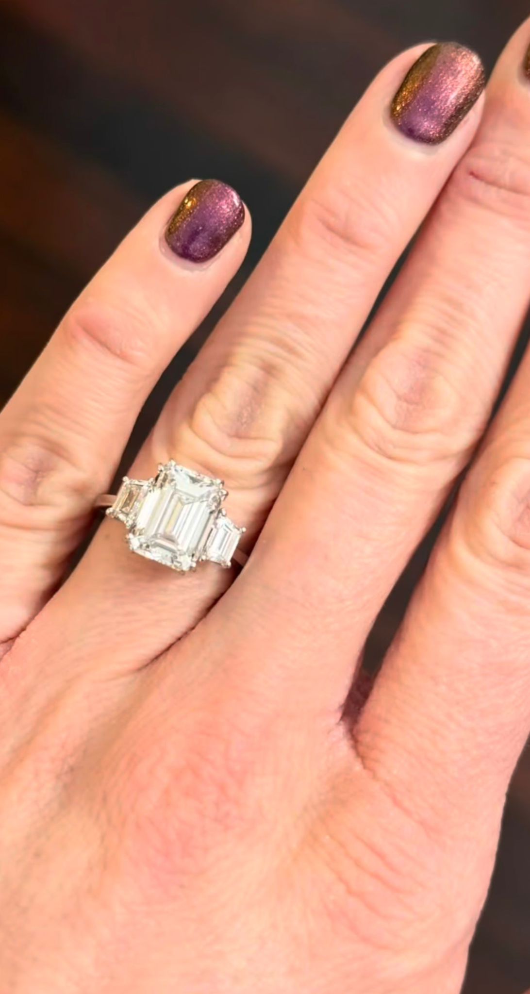 5.63cts White Gold Emerald Cut & Trapezoid Lab Diamond Ring