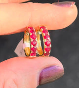 Yellow Gold Ruby Hoops