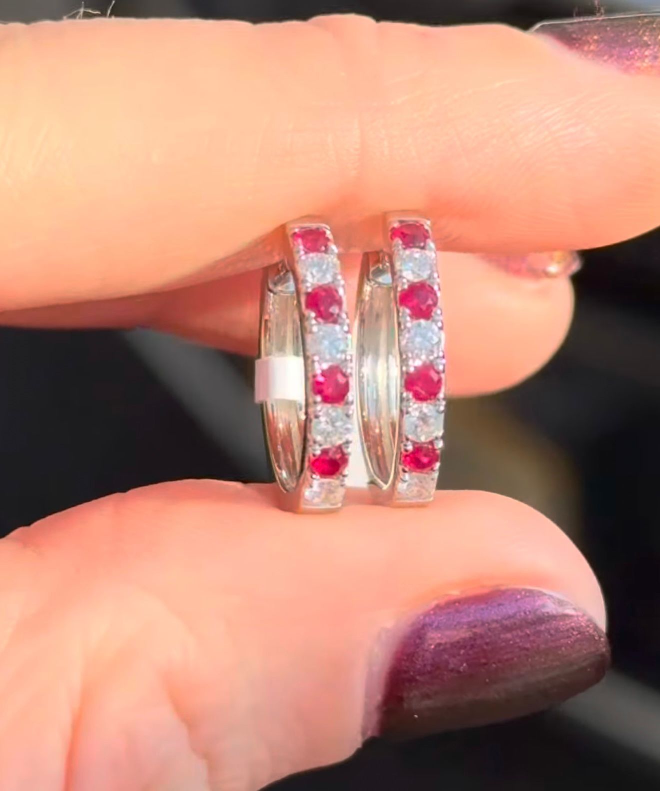 White Gold Diamond & Ruby Hoops