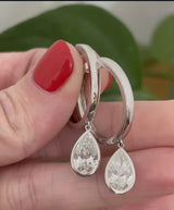 White Gold Hoops with dangling bezel set pear lab diamond
