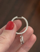 White Gold Hoops with dangling bezel set pear lab diamond