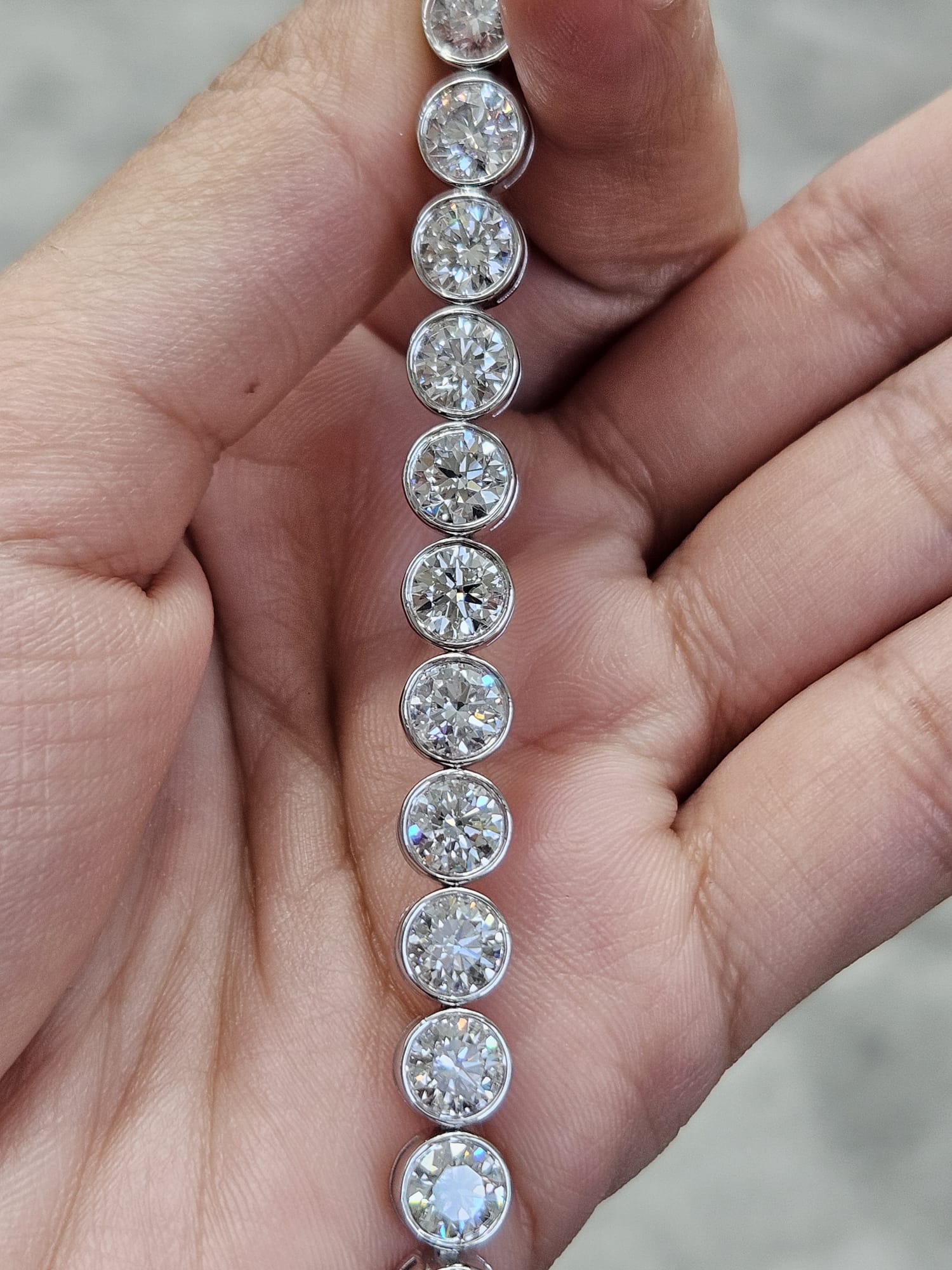 15cttw White Gold Bezel Set Lab Diamond 7" Tennis Bracelet