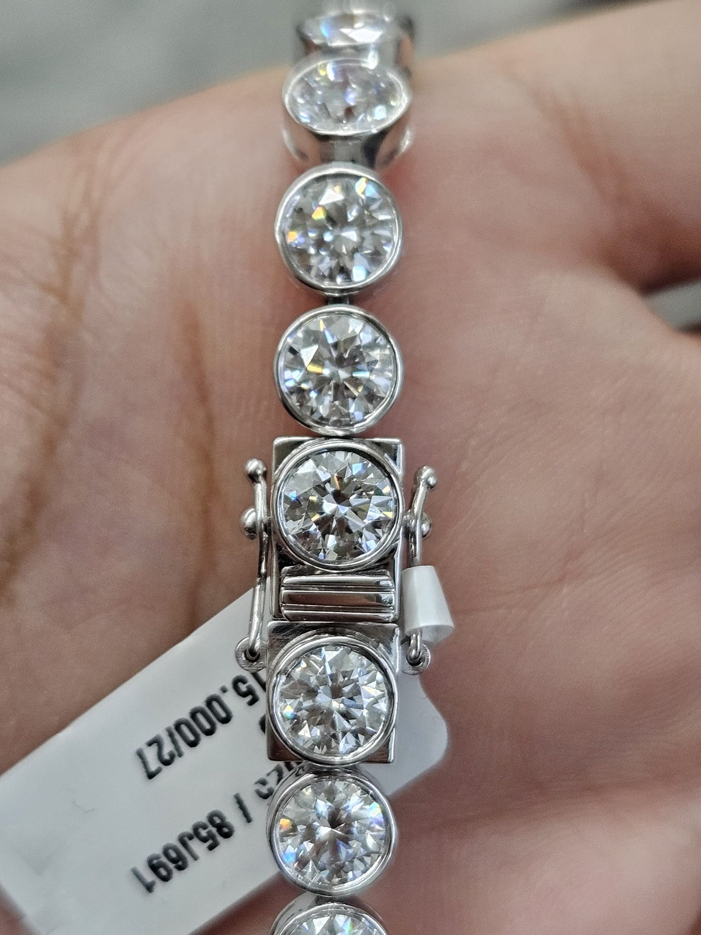 15cttw White Gold Bezel Set Lab Diamond 7" Tennis Bracelet