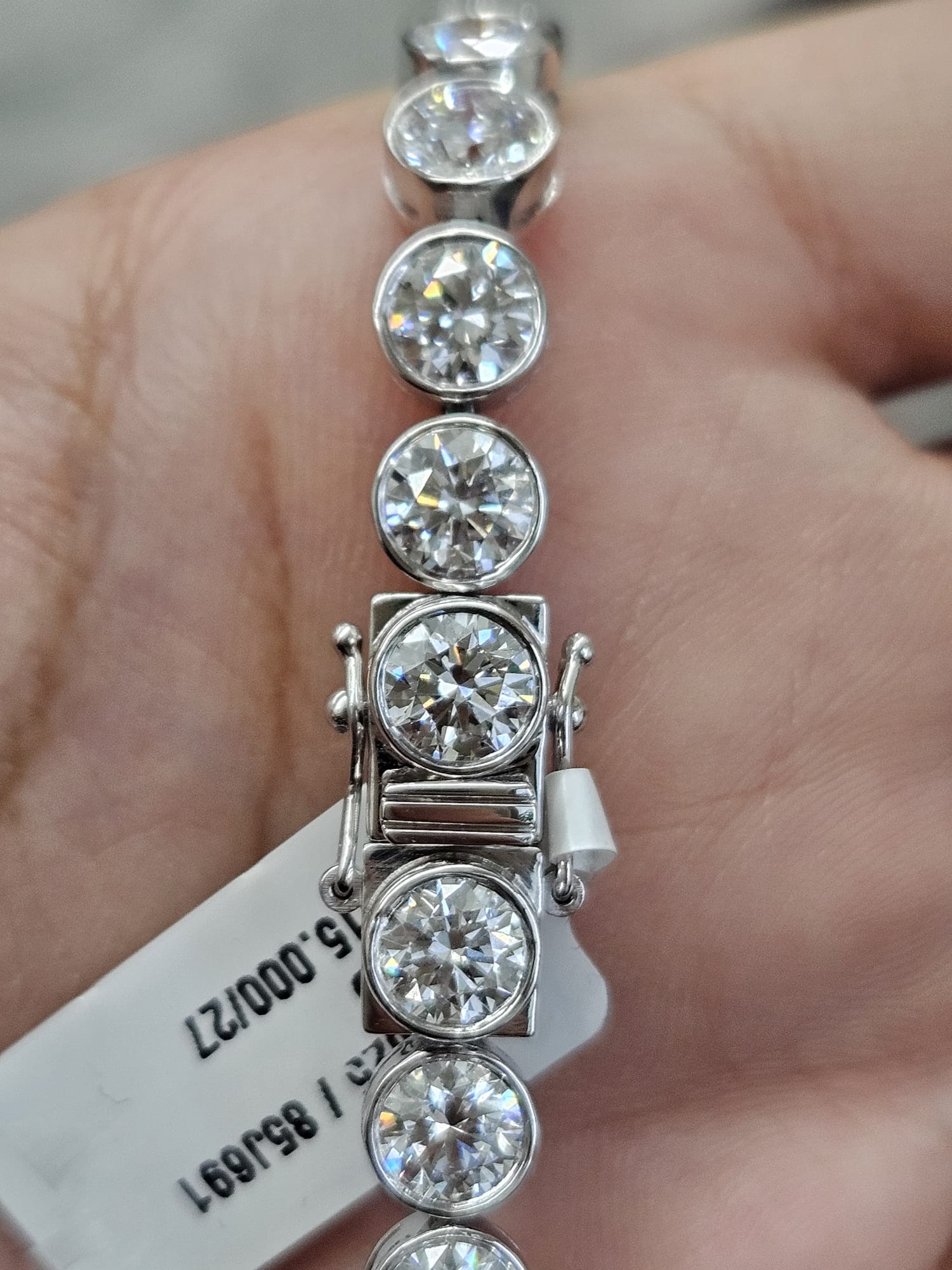 15cttw White Gold Bezel Set Lab Diamond 7" Tennis Bracelet