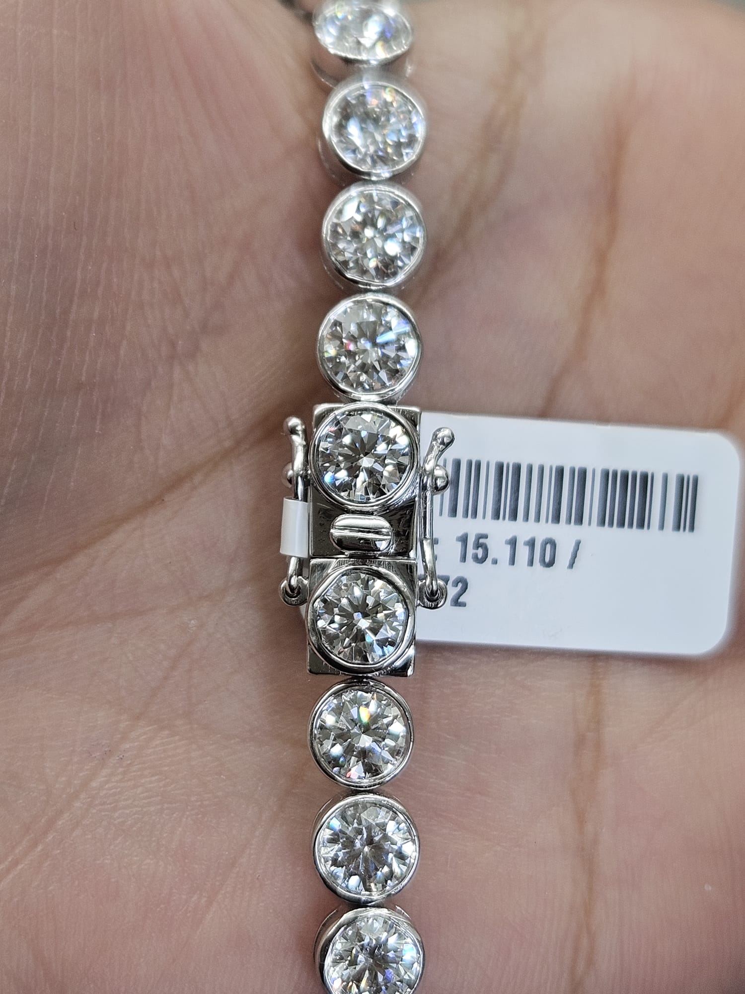 13.240cttw White Gold Bezel Set Lab Diamond 7" Tennis Bracelet