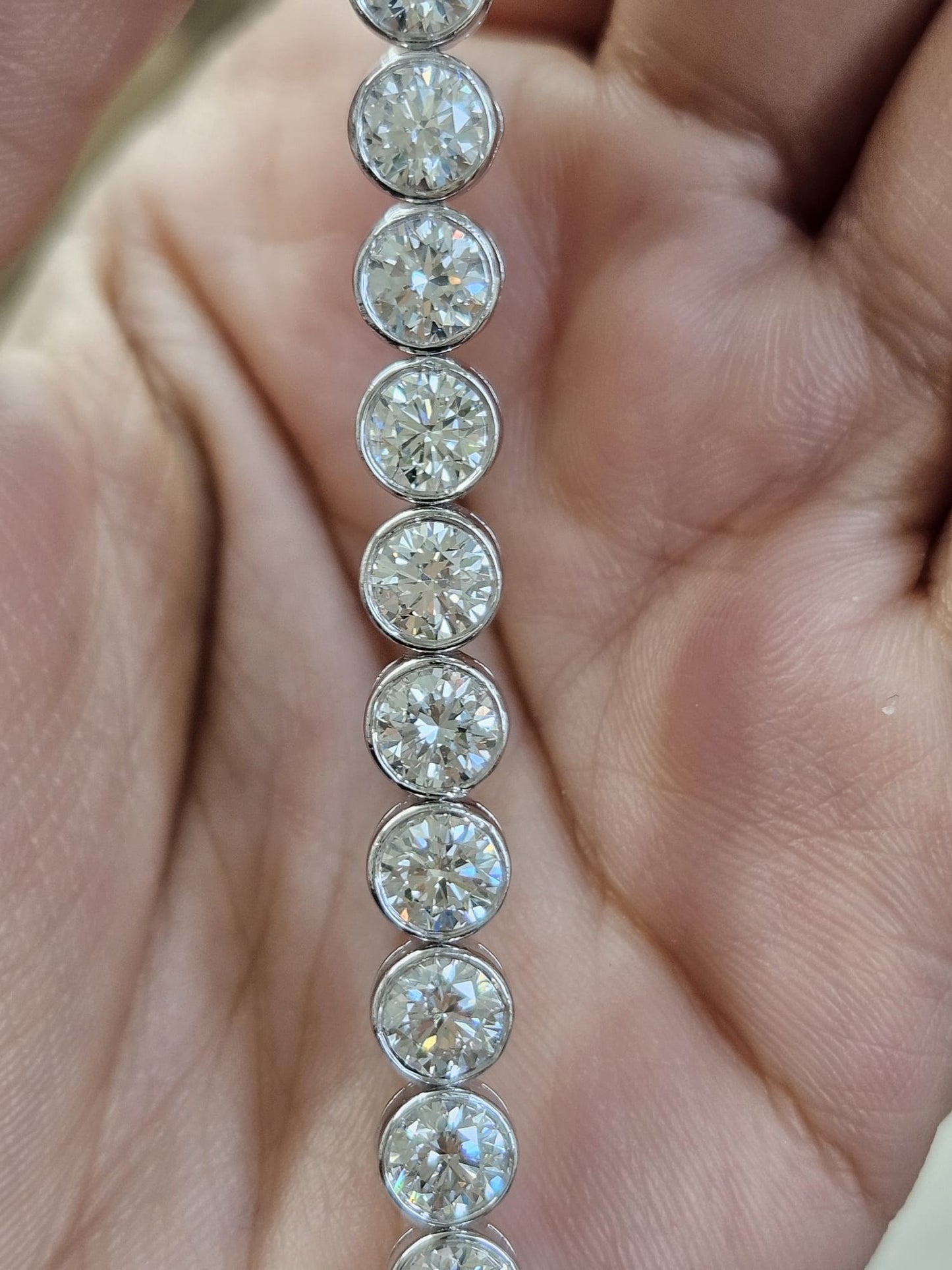 13.240cttw White Gold Bezel Set Lab Diamond 7" Tennis Bracelet