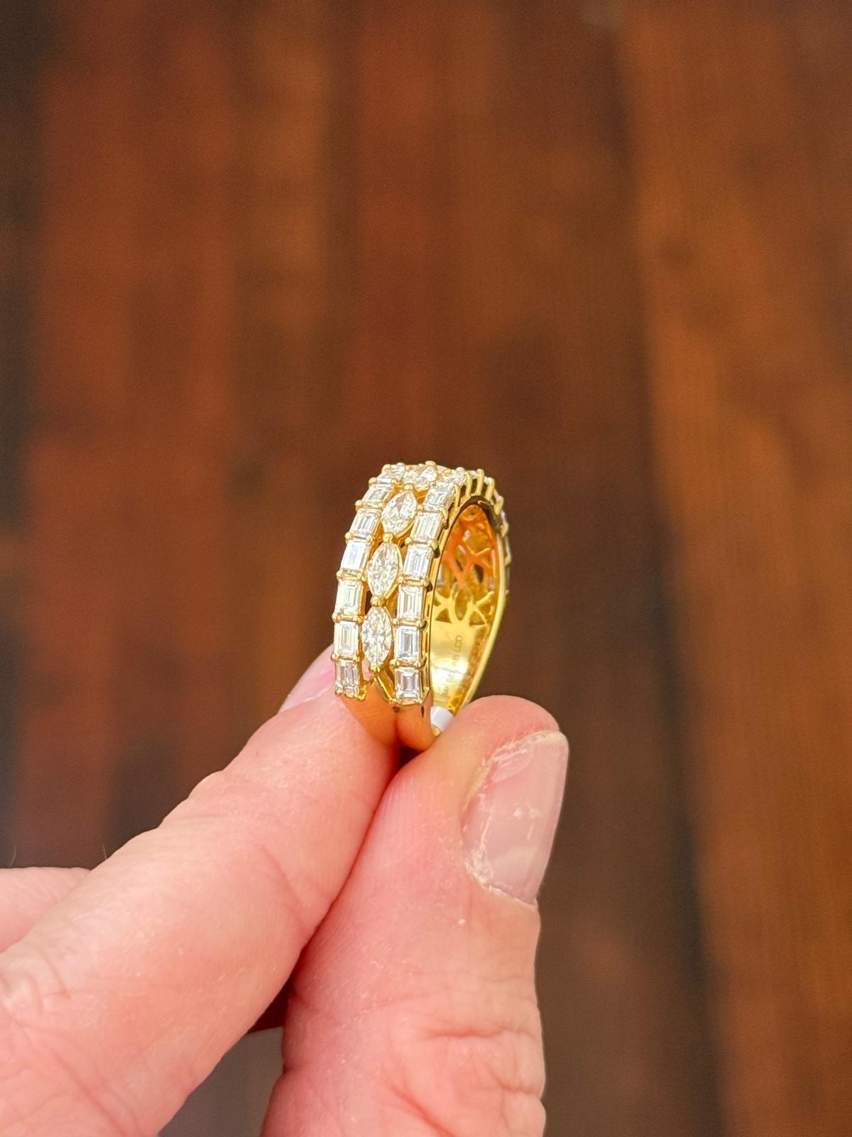 Yellow Gold Marquise & Emerald Lab Diamond Band