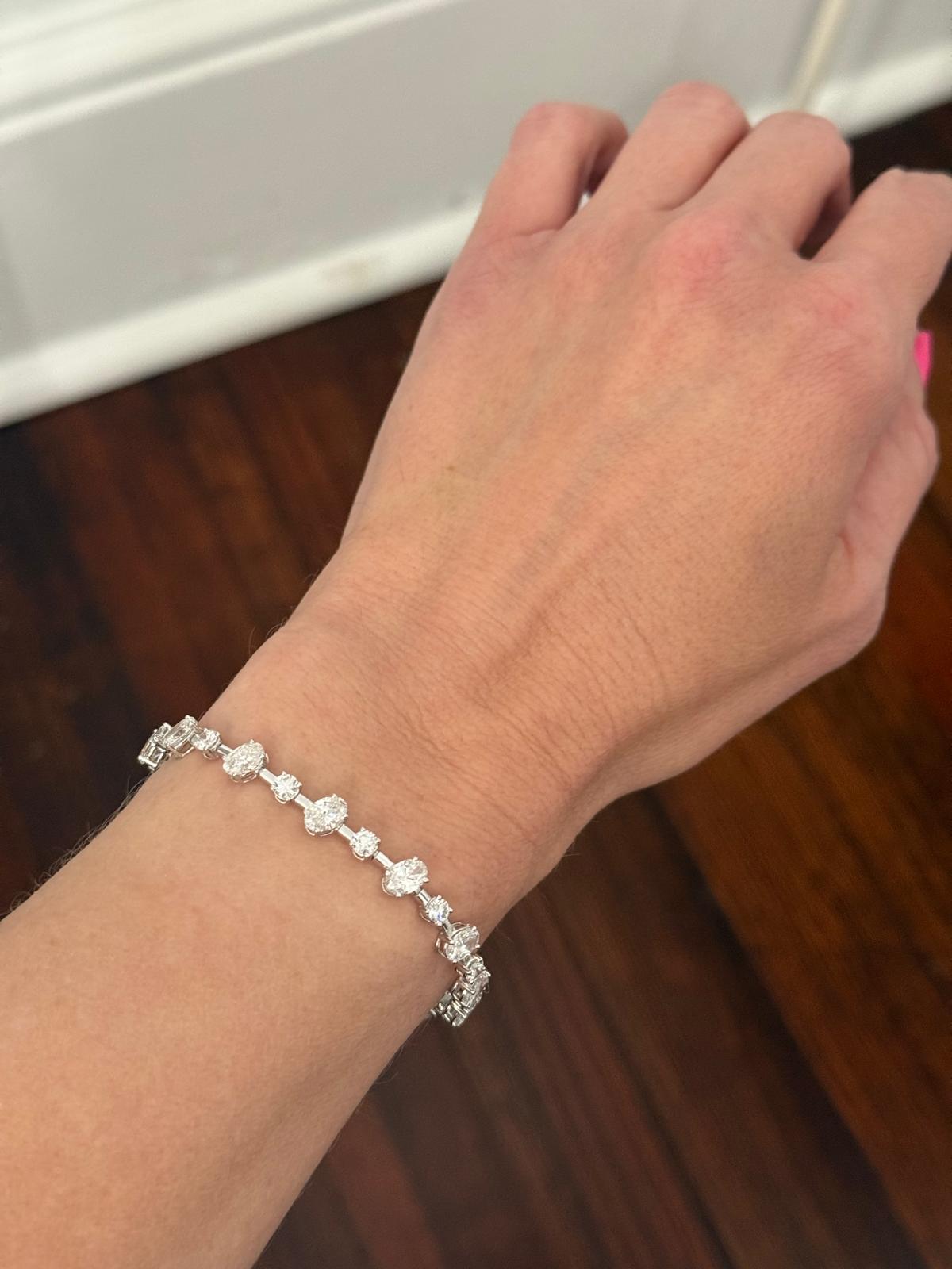 White Gold 8.9ct Oval & Round Lab Diamond Bracelet