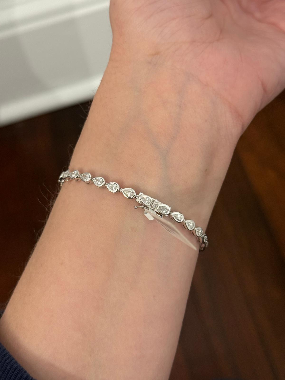 White Gold Bezel Set 6.64ct Pear Shape Lab Diamond Bracelet