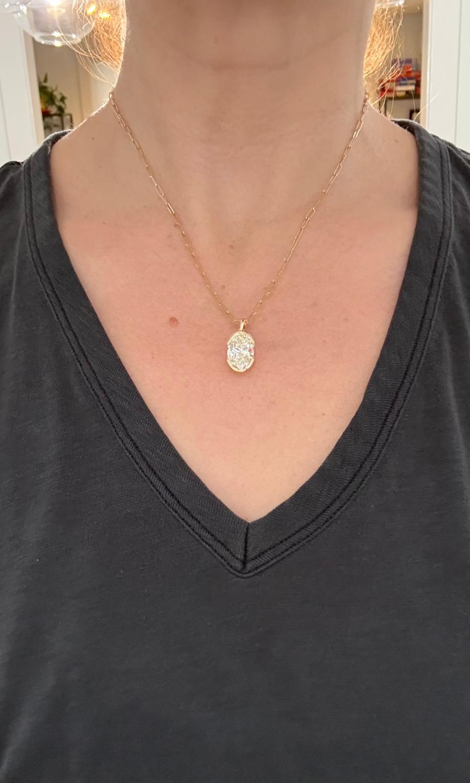 Yellow Gold 7.09ct Oval Lab Diamond Pendant