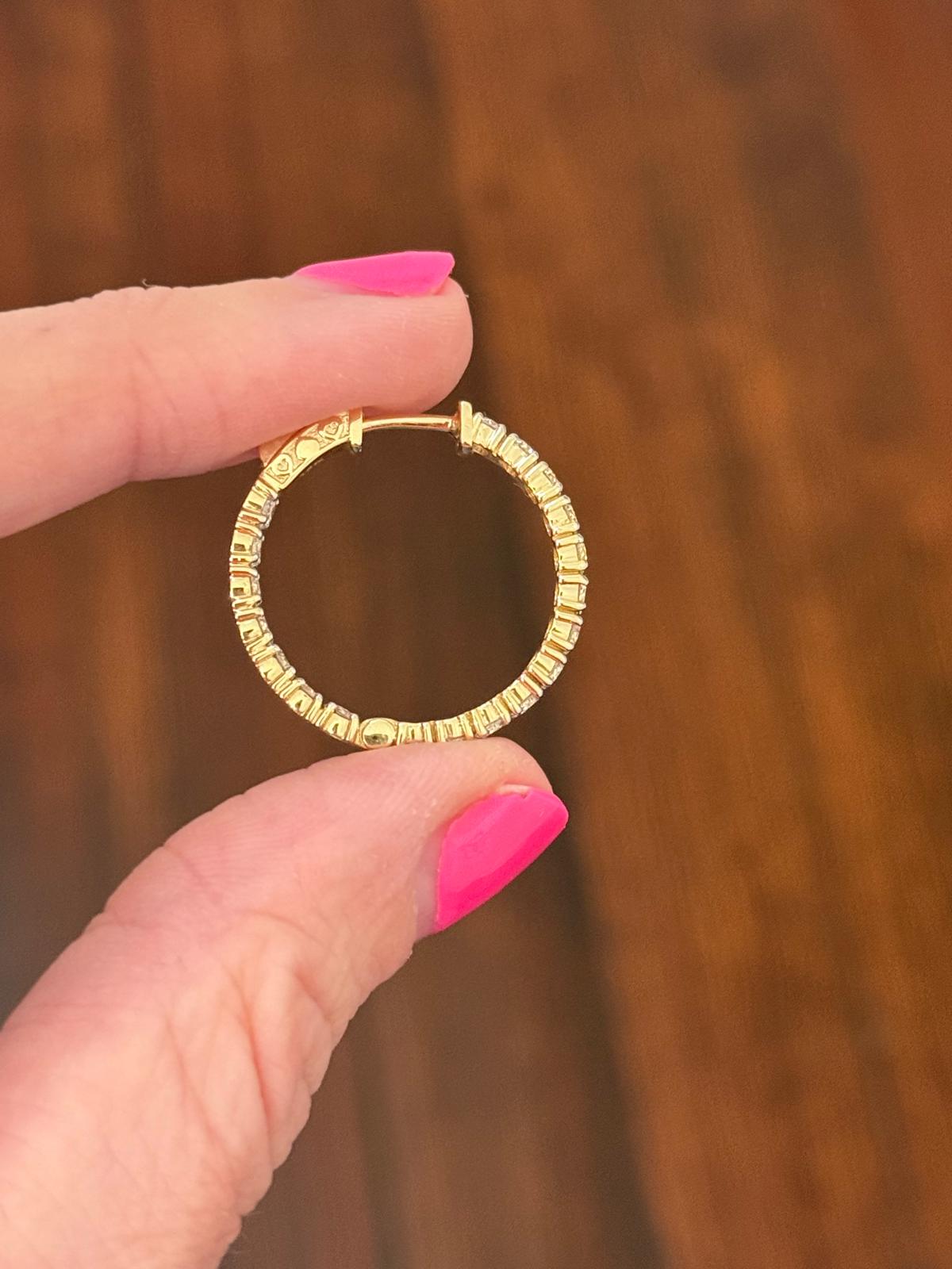 24.1mm Yellow Gold Lab Diamond Inside Out Hoops