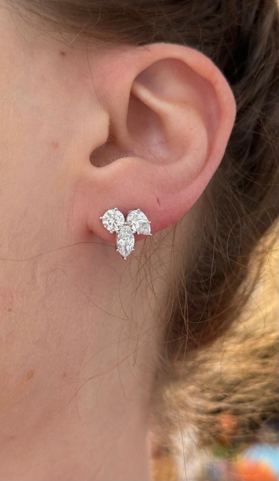 White Gold Marquise, Pear & Round Lab Diamond Cluster Studs