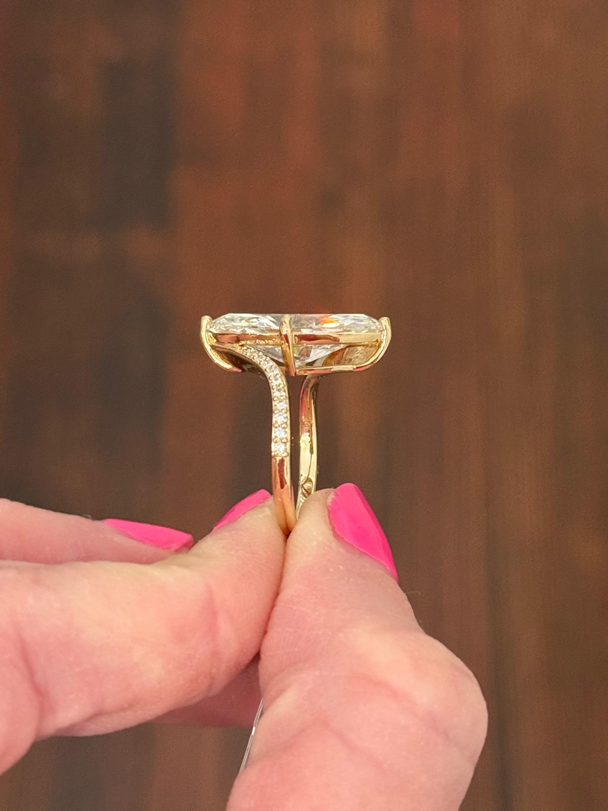 Yellow Gold 6.67ct Marquise Lab Diamond Ring