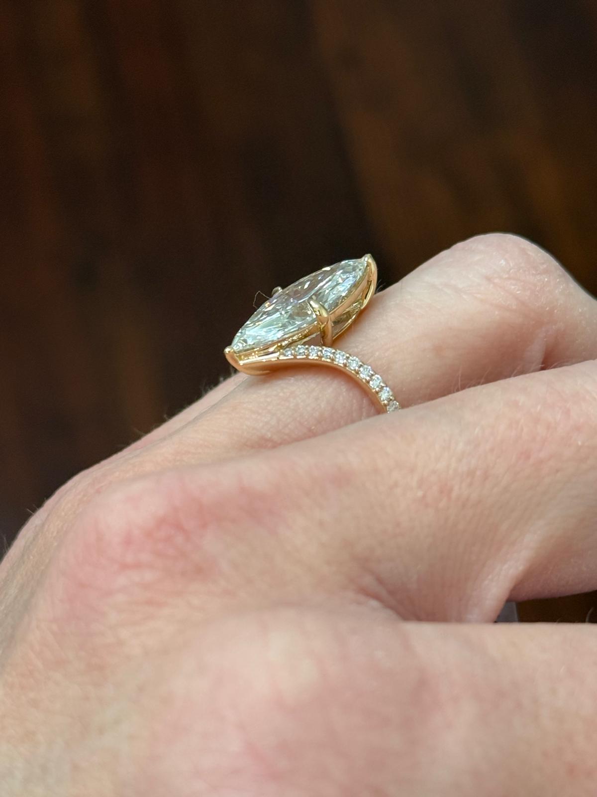 Yellow Gold 4.4ct Marquise Lab Diamond Ring
