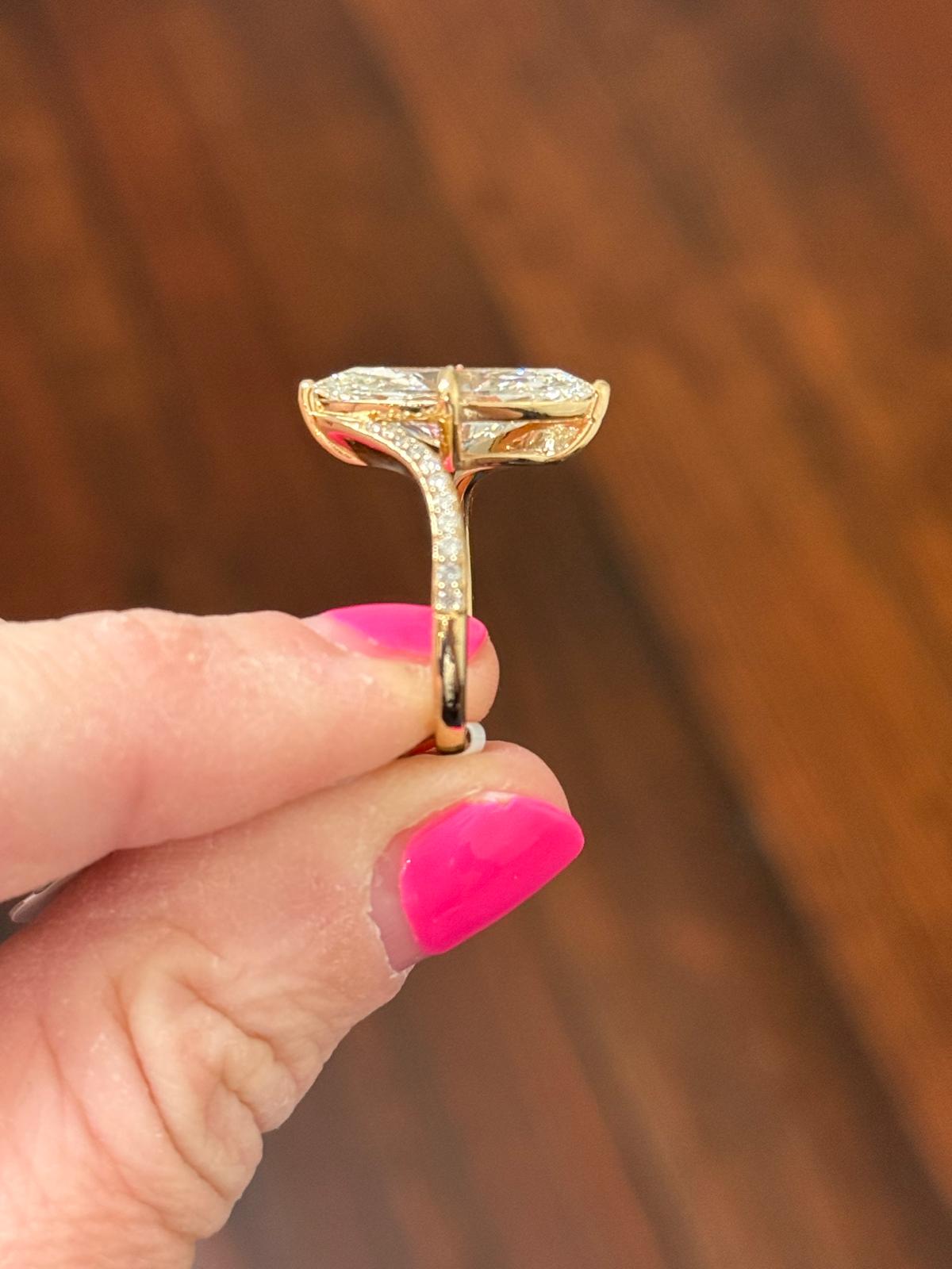 Yellow Gold 4.4ct Marquise Lab Diamond Ring