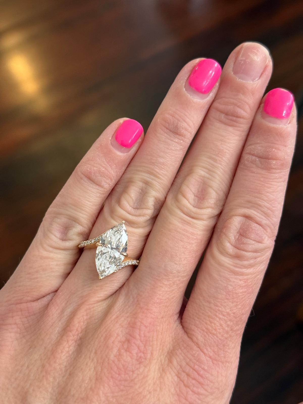 Yellow Gold 4.4ct Marquise Lab Diamond Ring