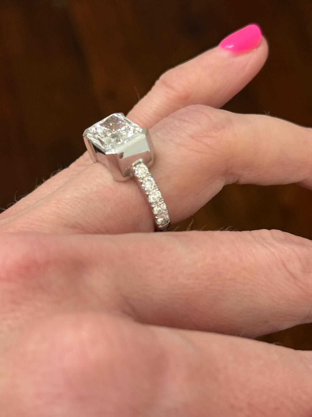 White Gold East West Set Radiant Lab Diamond Ring