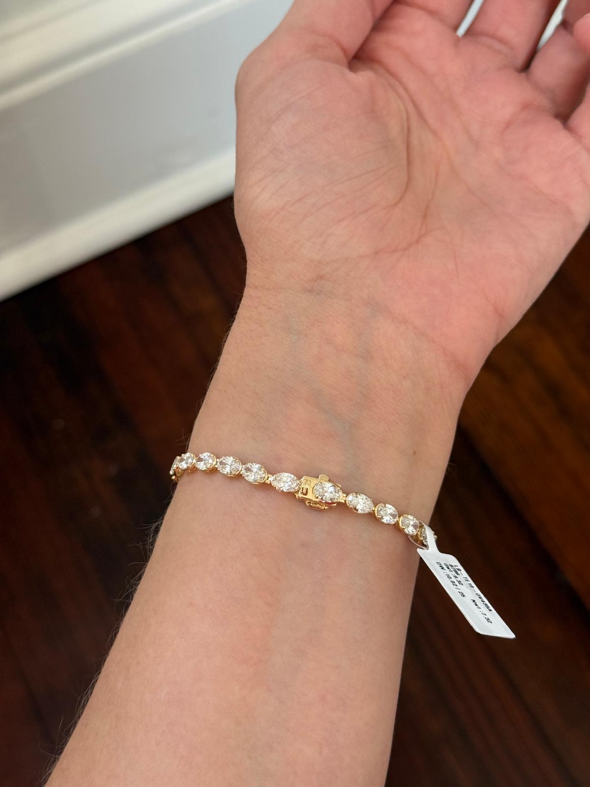 Yellow Gold E/W Set 10.02cttw Oval Lab Diamond Bracelet