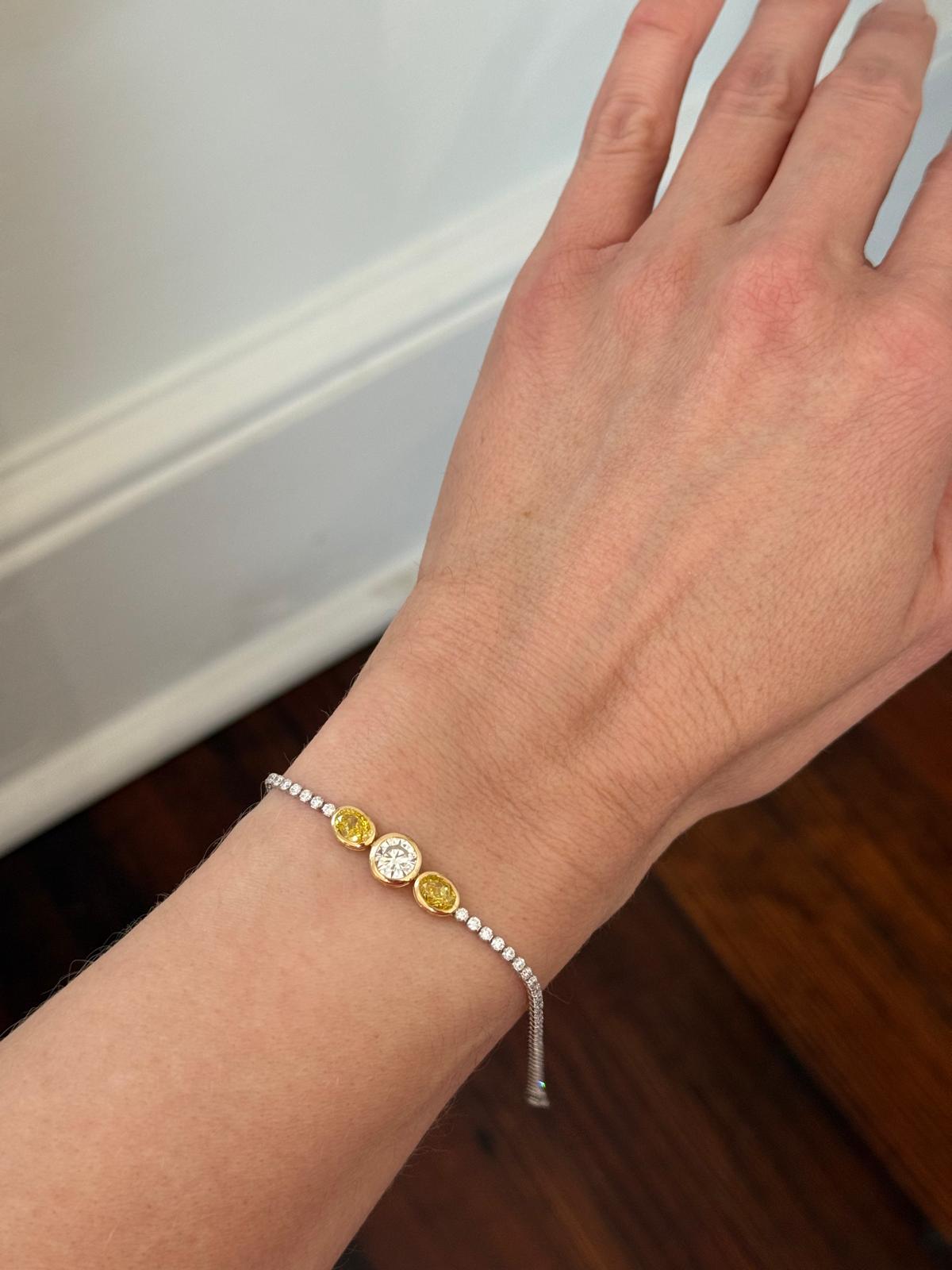 White Round & Yellow Oval Lab Diamond 7" Bracelet