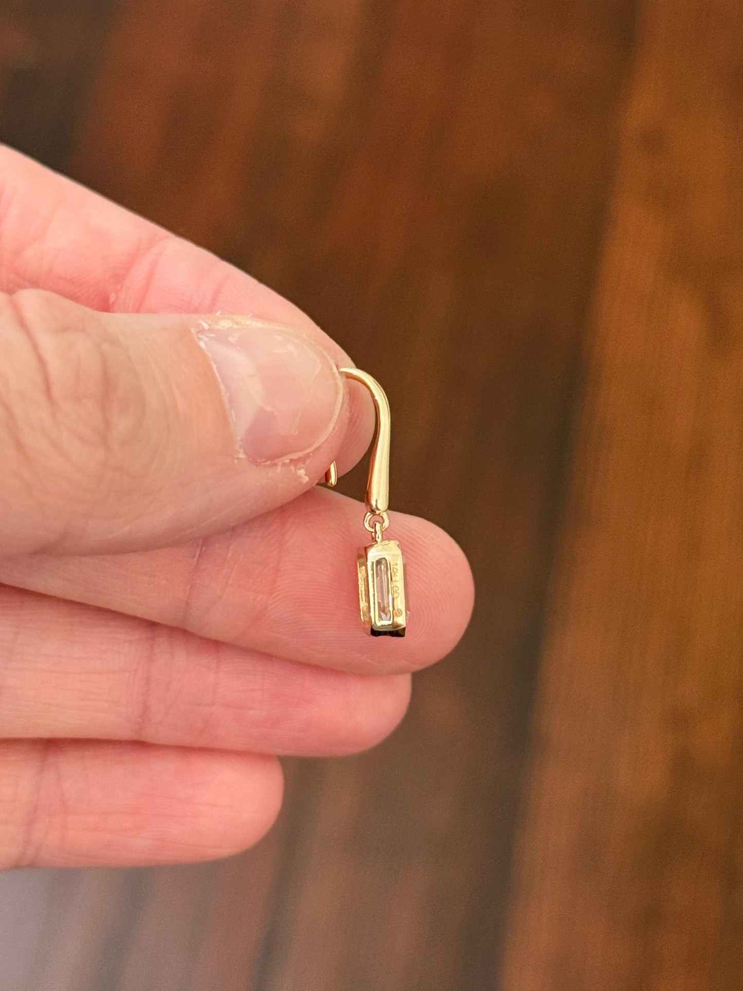 Yellow Gold Bezel Set Emerald Lab Diamond Hook Earrings