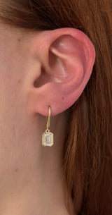 Yellow Gold Bezel Set Emerald Lab Diamond Hook Earrings